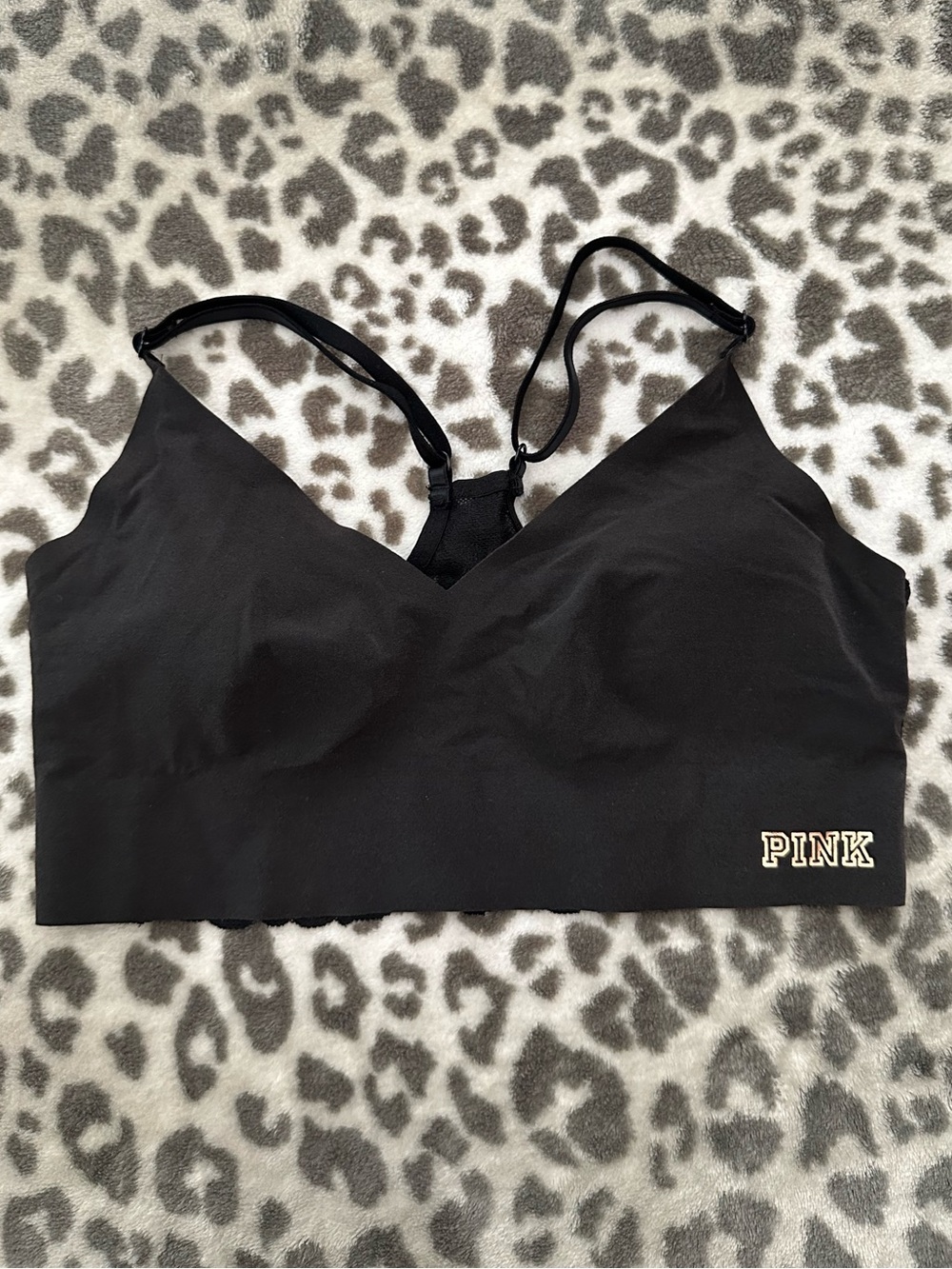 NWOT PINK Victoria’s Secret Bonded Lace Racerback Bralette in Black Small